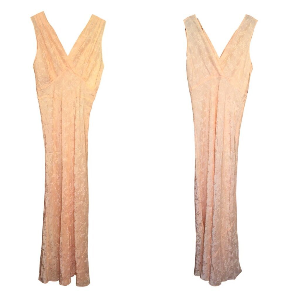 Vintage Maxi Slip Dress Gown Lana Joyce Elegant Floral Peach Babydoll Romantic